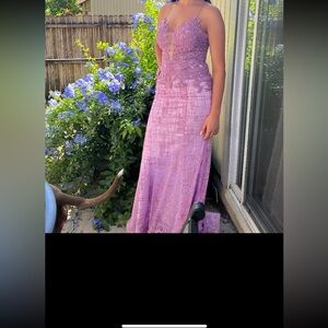 Elegant Lavender Lace Evening Gown